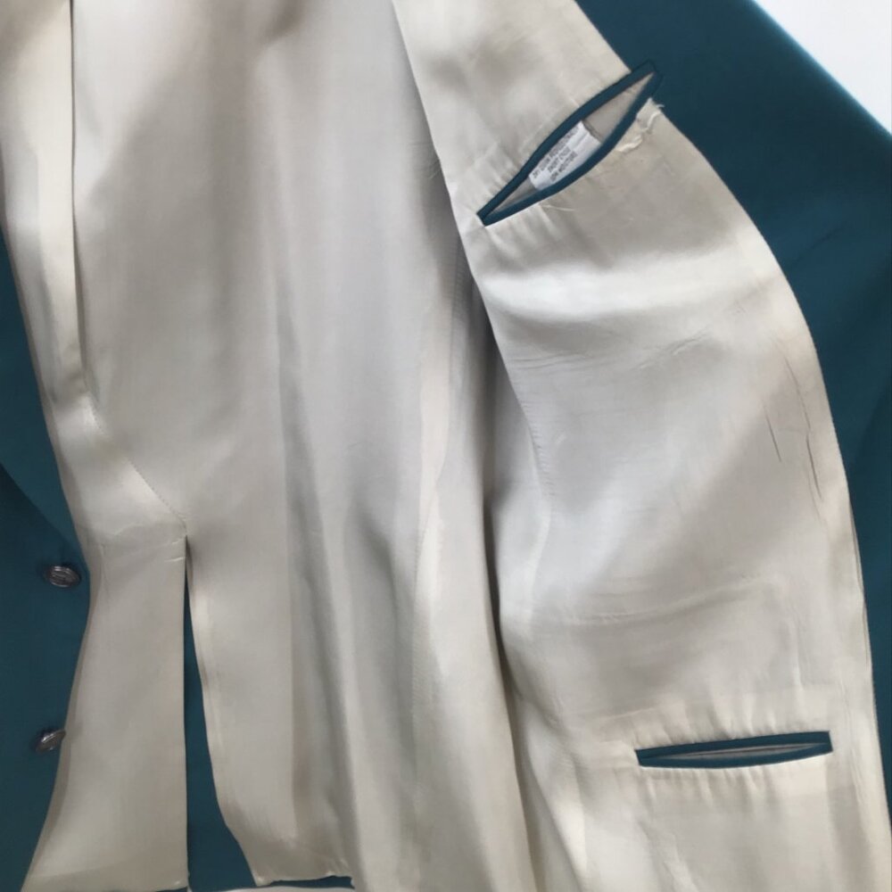 Vintage 46L Men's Teal Blue Blazer Jacket Vented Single Breasted Fully Lined - Picture 6 of 13